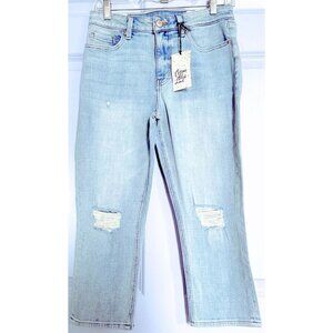 COSMIC BLUE LOVE Light Denim Distressed Cropped Denim Blue Jeans Size 28P NWT